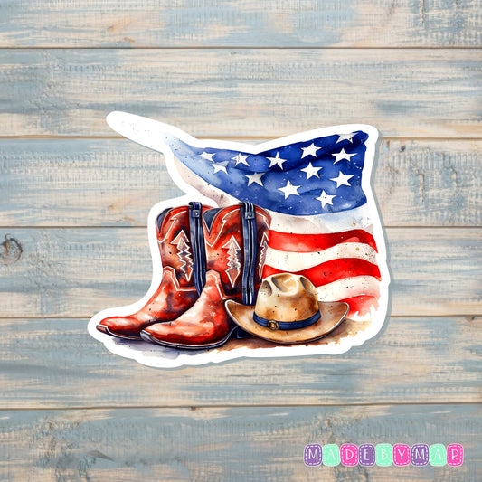 American Flag and Cowboy Boots |Sticker or Magnet | Country Pride