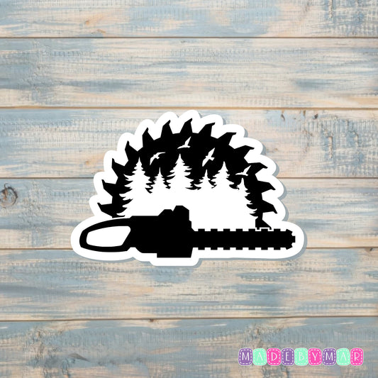 Rustic Chainsaw Logo |Sticker or Magnet | Lumberjack