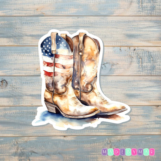 Patriotic Cowboy Boots |Sticker or Magnet | Country Pride