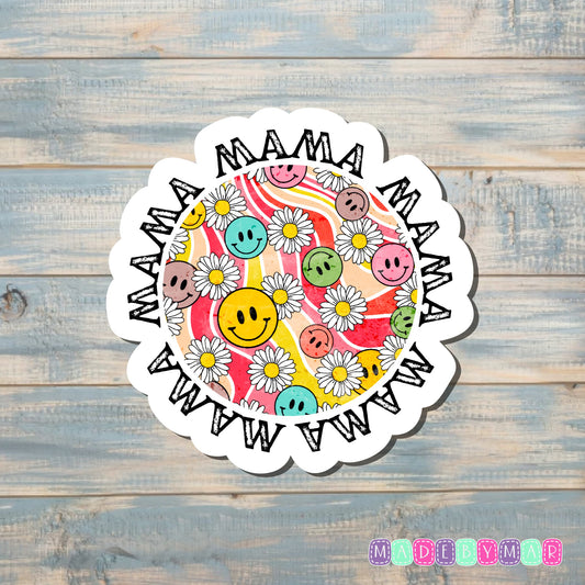 Retro MAMA Smiley Face |Sticker or Magnet | Mother's Day