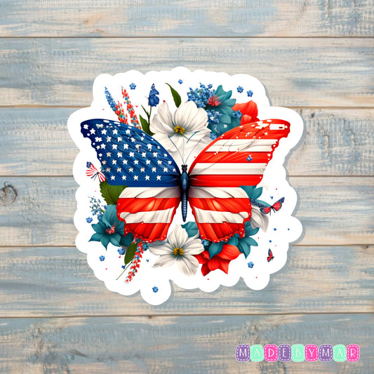 America USA Flag Butterfly |Sticker or Magnet