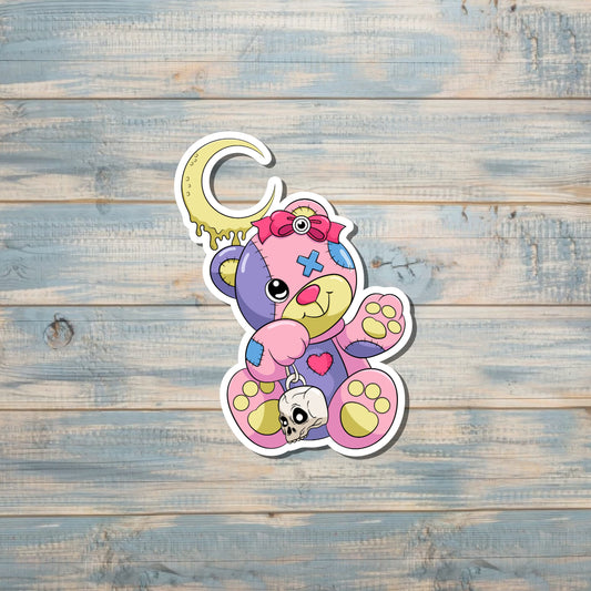 Creepy Cute Teddy Bear Sticker |Lightweight Vinyl Sticker or Magnet |Boho Fun |Refrigerator Fridge Car |Fantasy Mythical Creature |Gift for Girl. Pastel Colors |Sticker or Magnet