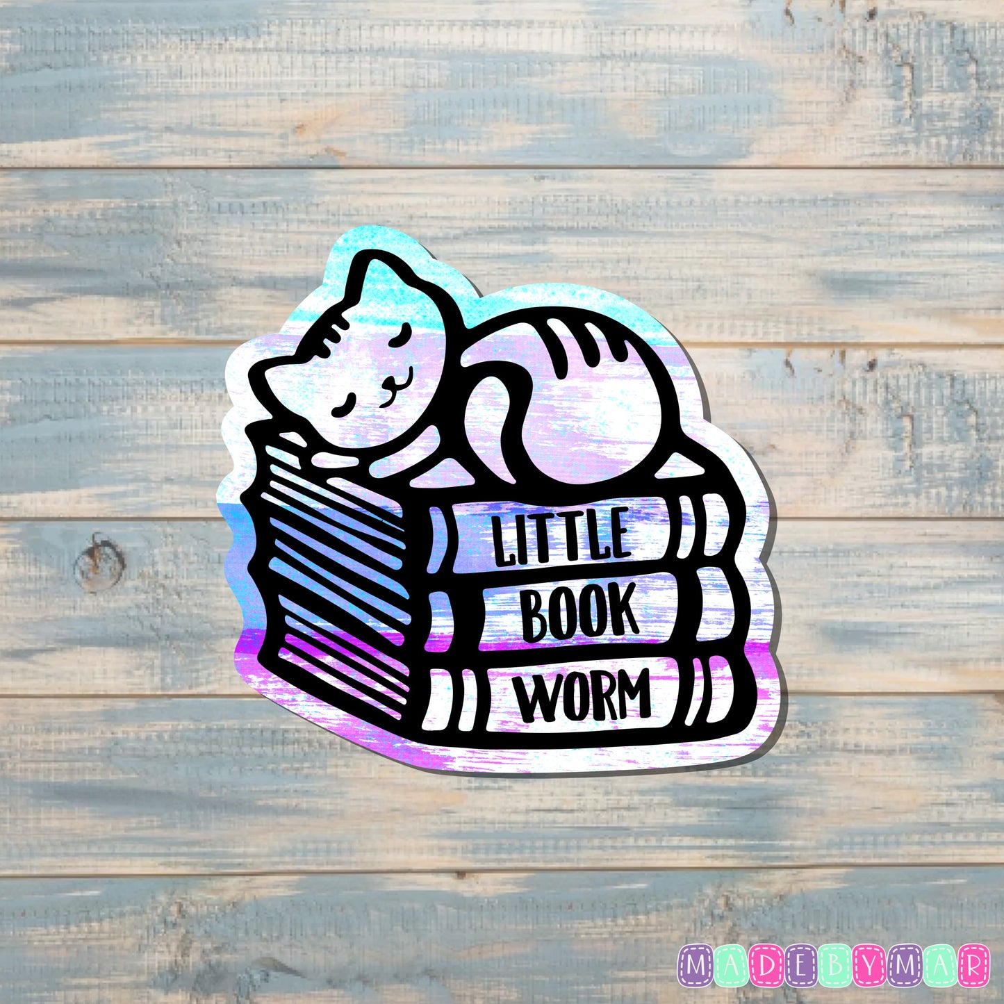 Sleeping Cat Book Worm Sticker |Sticker or Magnet