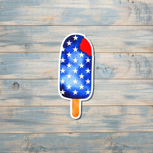 Patriotic Sticker, Blue Stars Popsicle, Die Cut Vinyl Sticker, Boho Fun, Water Resistant, Fourth of July, America |Sticker or Magnet