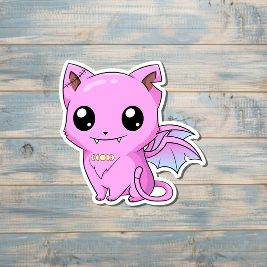 Kawaii Cat Sticker |Lightweight Vinyl Sticker or Magnet |Boho Fun |Refrigerator Fridge Car |Fantasy Mythical Creature |Gift for Girl |Pastel Colors |Cute Creepy Pastel Goth |Sticker or Magnet