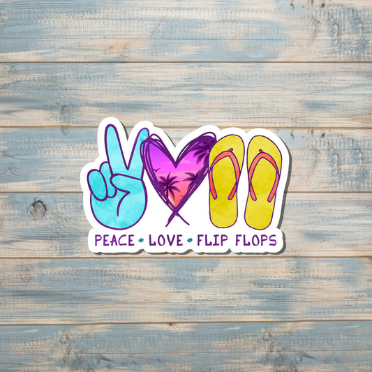 Peace Love Flip Flops Sticker, Die Cut Vinyl Sticker, Boho Fun, Water Resistant, Summer Time, Tropical Pool |Sticker or Magnet