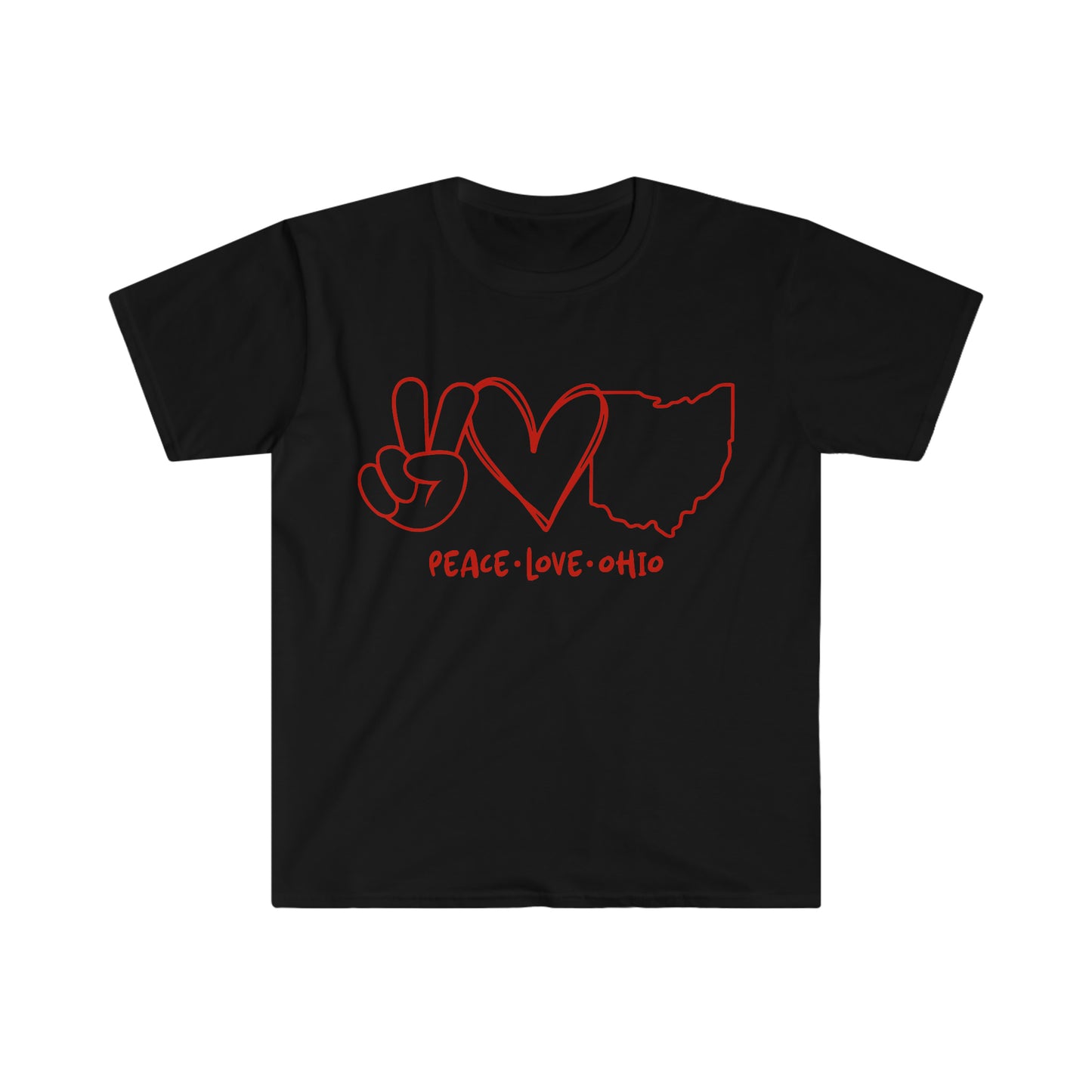 Peace Love Ohio T-Shirt, Unisex Softstyle T-Shirt