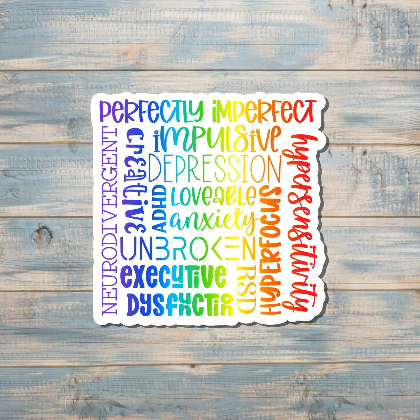 Perfectly Imperfect Sticker, Die Cut Vinyl Sticker, Boho Fun, Water Resistant, Human Rights Equality Women Support, Neurodivergent ADHD |Sticker or Magnet