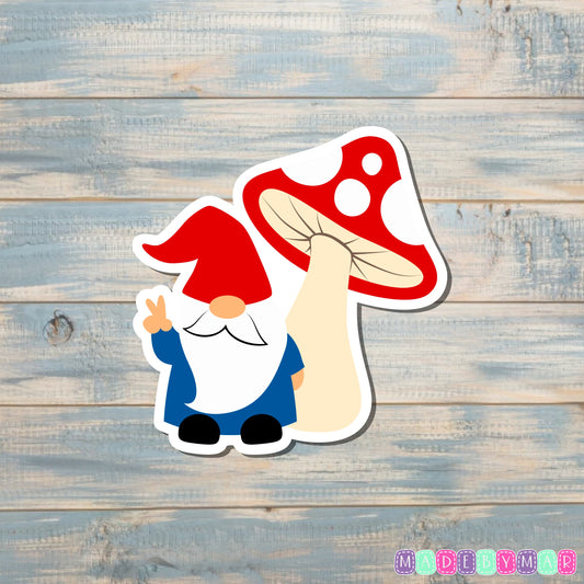 Bearded Garden Gnome and Mushroom Sticker |Sticker or Magnet