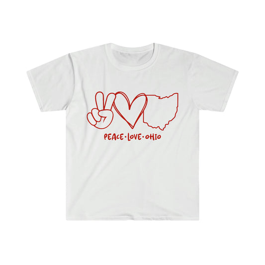 Peace Love Ohio T-Shirt, Unisex Softstyle T-Shirt