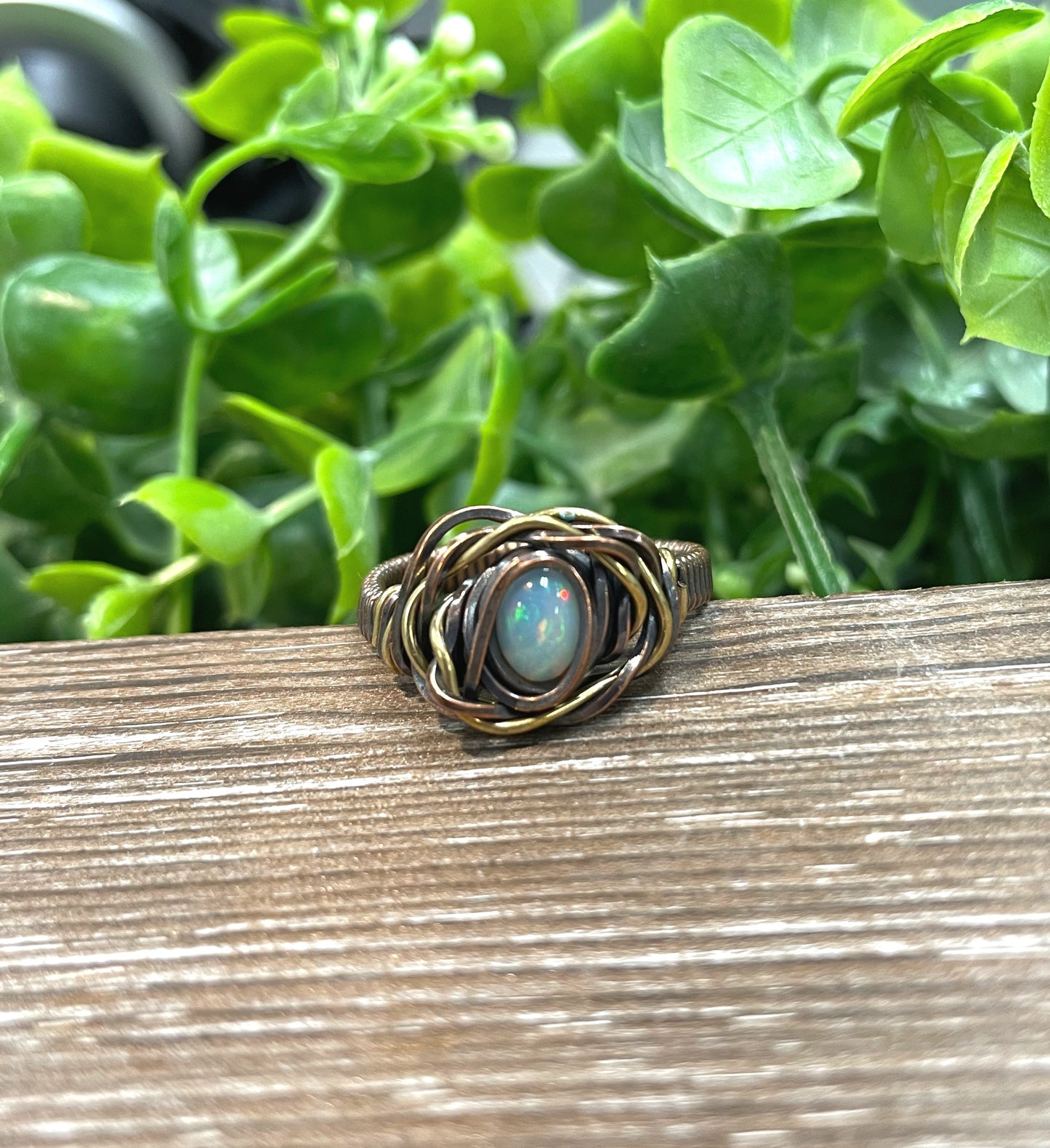 Opal Cabochon Wire Wrapped Ring Size 10 - Handmade by Marlayna