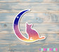 Crescent Moon and Cat Sticker, Blue and Pink |Sticker or Magnet