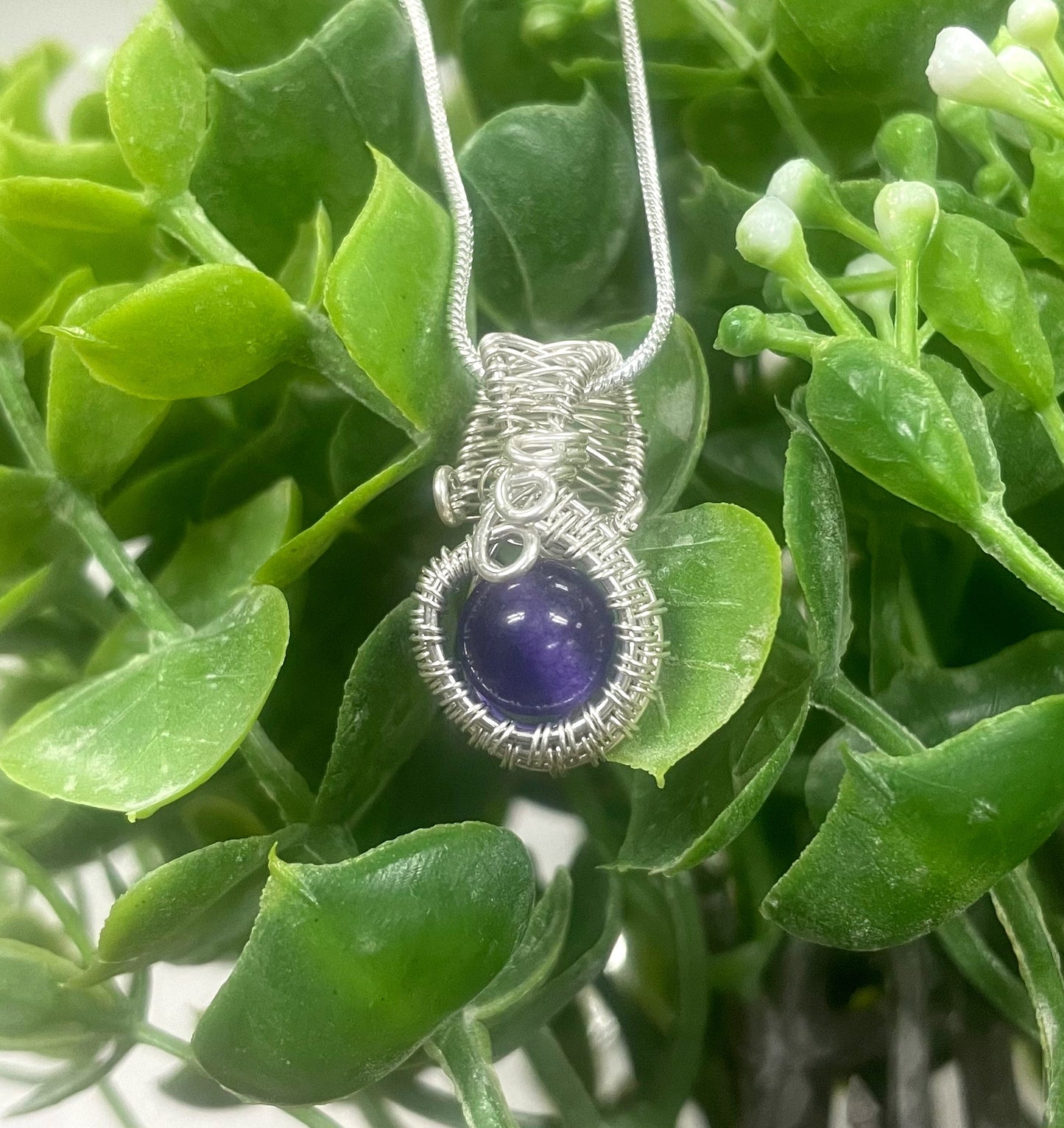 Mini Wire Wrapped Amethyst Gemstone Pendant W/ Sterling Silver Wire - Handmade by Marlayna