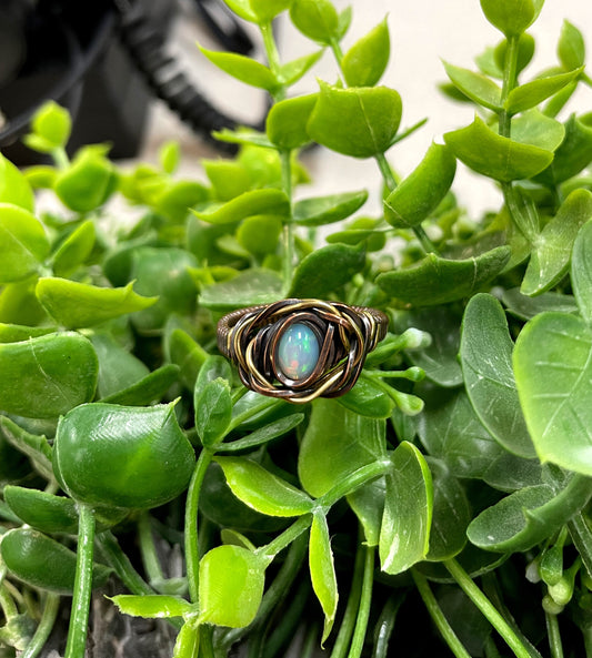 Opal Cabochon Wire Wrapped Ring Size 10 - Handmade by Marlayna