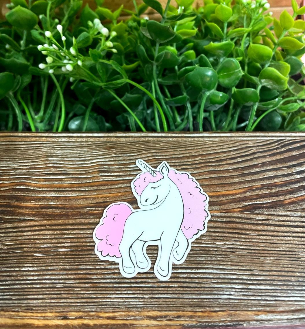 White Unicorn Pink Hair, Die Cut Vinyl Sticker, Boho Fun, Water Resistant, Fantasy Mythical Creature, Gift for Girl |Sticker or Magnet