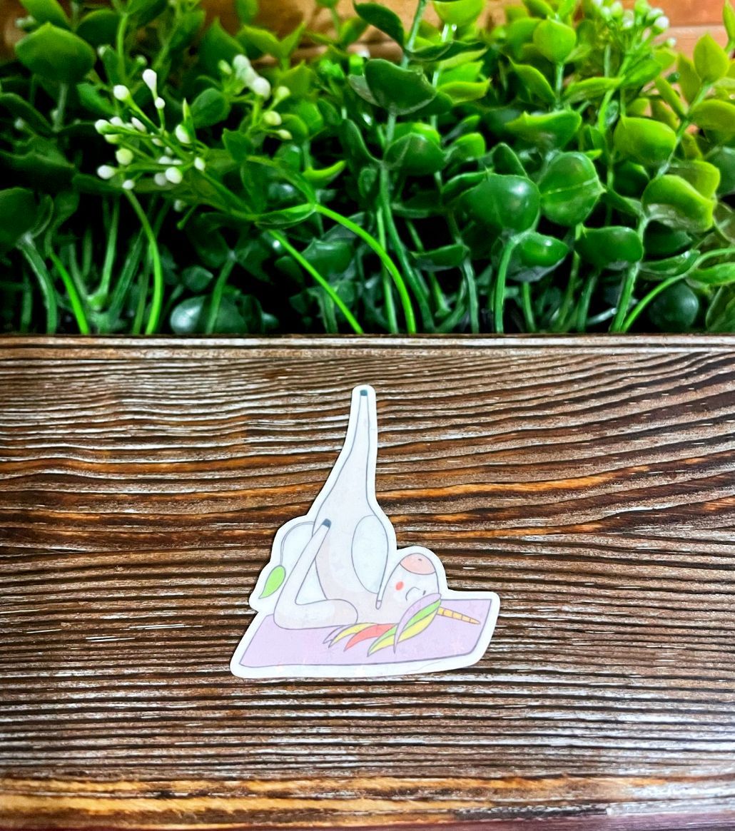 Unicorn Stretching, Die Cut Vinyl Sticker, Boho Fun, Water Resistant, Yoga Namaste Meditation |Sticker or Magnet