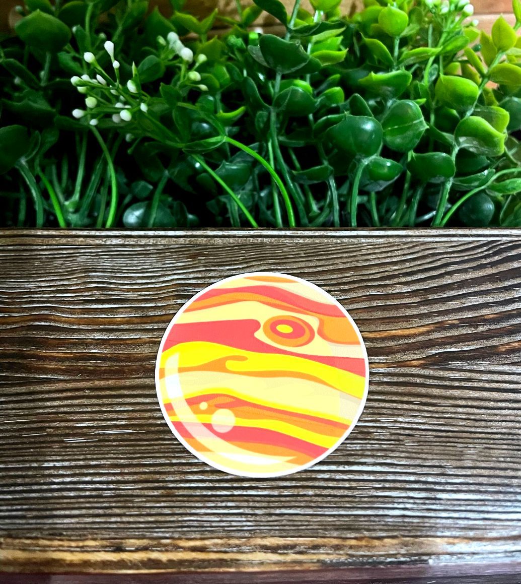 Orange Planet Outer Space, Die Cut Vinyl Sticker, Boho Fun, Water Resistant, Galaxy Nasa Solar System |Sticker or Magnet