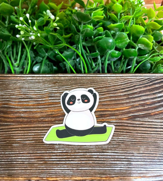 Panda Bear Stretching, Die Cut Vinyl Sticker, Boho Fun, Water Resistant, Yoga Mat, Namaste Meditation |Sticker or Magnet