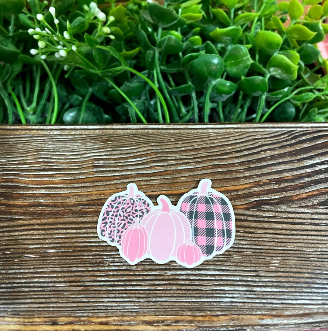 Pink October Pumpkins, Die Cut Vinyl Sticker, Water Resistant, Pink Fighter Breast, Cancer Awareness, Support Survivor |Sticker or Magnet