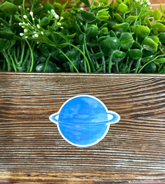 Blue Planet w Rings, Die Cut Vinyl Sticker, Boho Fun, Water Resistant, Nasa UFO, Outer Space, American Flag |Sticker or Magnet