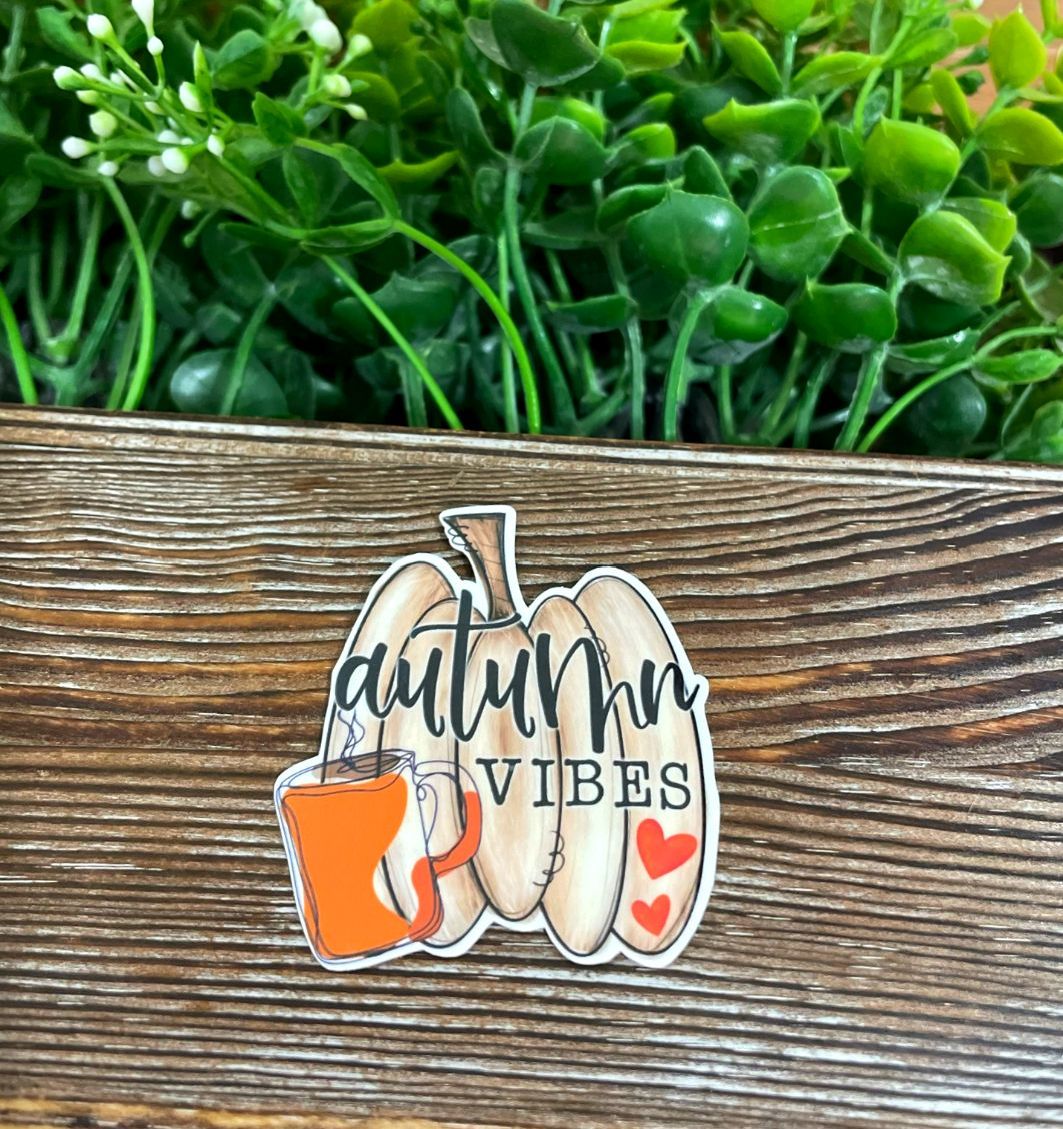 Autumn Vibes, Die Cut Vinyl Sticker, Boho Fun, Water Resistant, Halloween Season, Pumpkin Spice |Sticker or Magnet