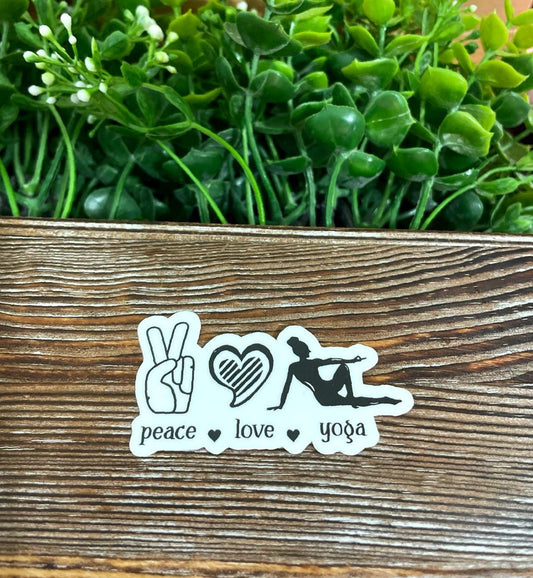 Peace Love Yoga, Die Cut Vinyl Sticker, Boho Fun, Water Resistant, Yoga Mat, Namaste Meditation |Sticker or Magnet