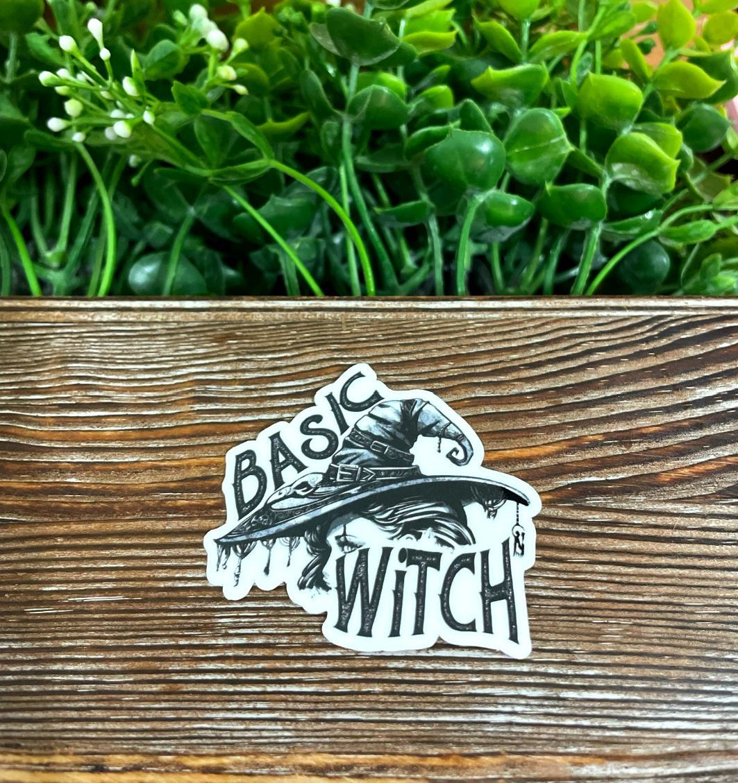 Basic Witch, Die Cut Vinyl Sticker, Boho Fun, Water Resistant, Halloween Black and White |Sticker or Magnet