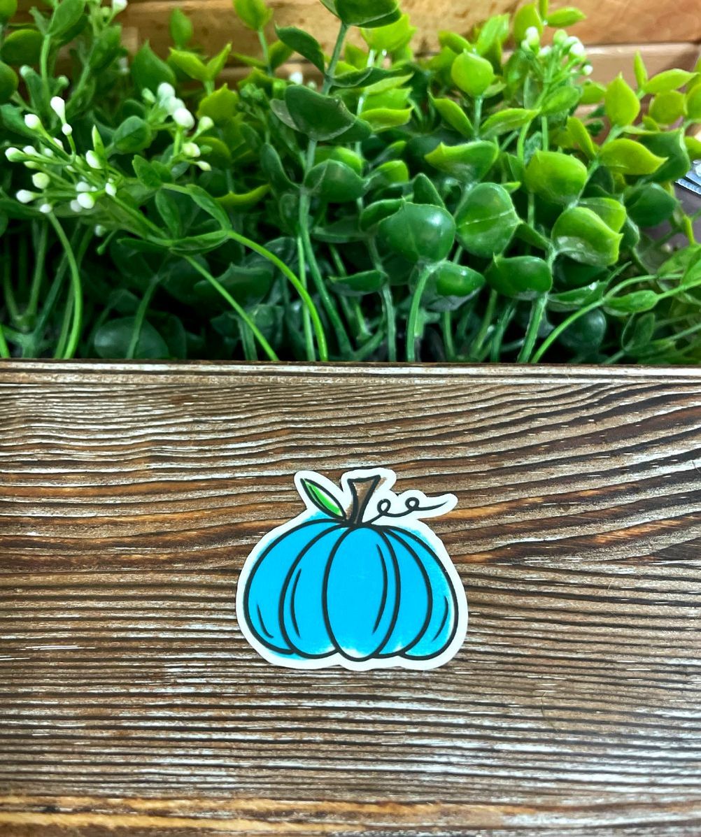 Blue Fall Pumpkin, Die Cut Vinyl Sticker, Boho Fun, Water Resistant, Halloween Season, Autumn Orange |Sticker or Magnet