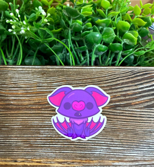 Cute Kawaii Purple Bat, Die Cut Vinyl Sticker, Boho Fun, Water Resistant, Halloween Witch Spooky |Sticker or Magnet