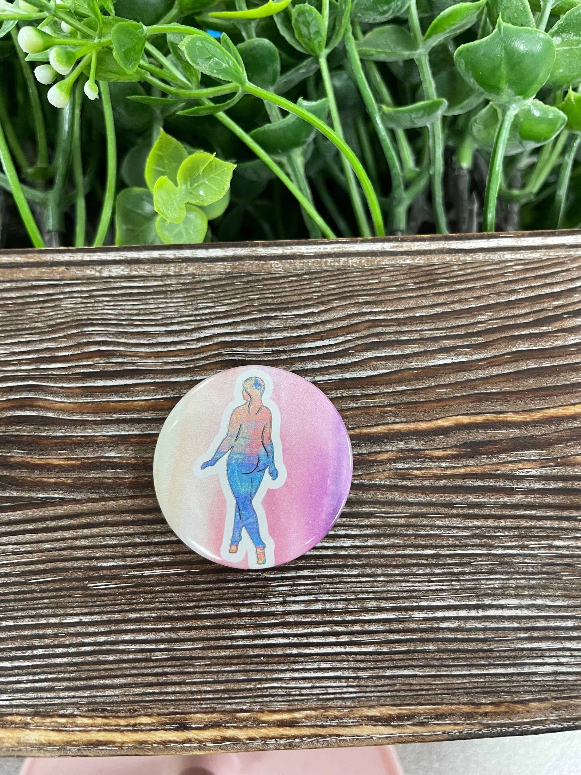 Floral Woman Silhouette Graphic Art Button / Pin Refrigerator Magnet - Handmade by Marlayna