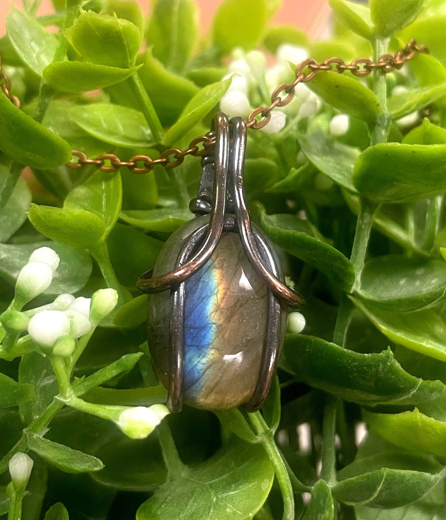 Mini Wire Wrapped Labradorite Gemstone Pendant - Handmade by Marlayna