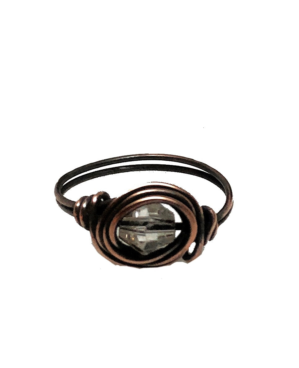 Wire Wrapped Copper Birthstone Crystal Ring - Handmade by Marlayna