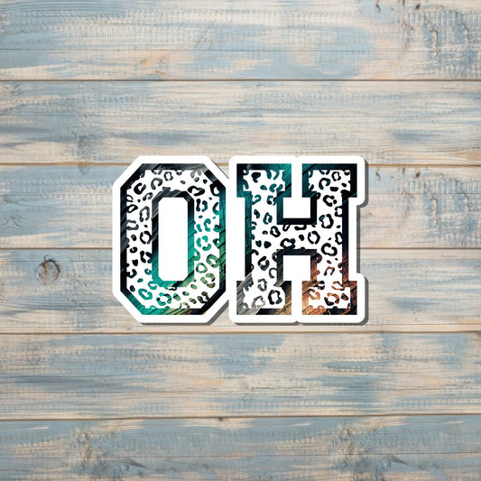 Ohio Initials Sticker, Cheetah Print Decal, State Laptop Stickers, Vinyl Stickers, Home Pride, Refrigerator Magnet, Locker Decor, Local Hometown, OH USA Outline, Vintage Distressed Wood |Sticker or Magnet