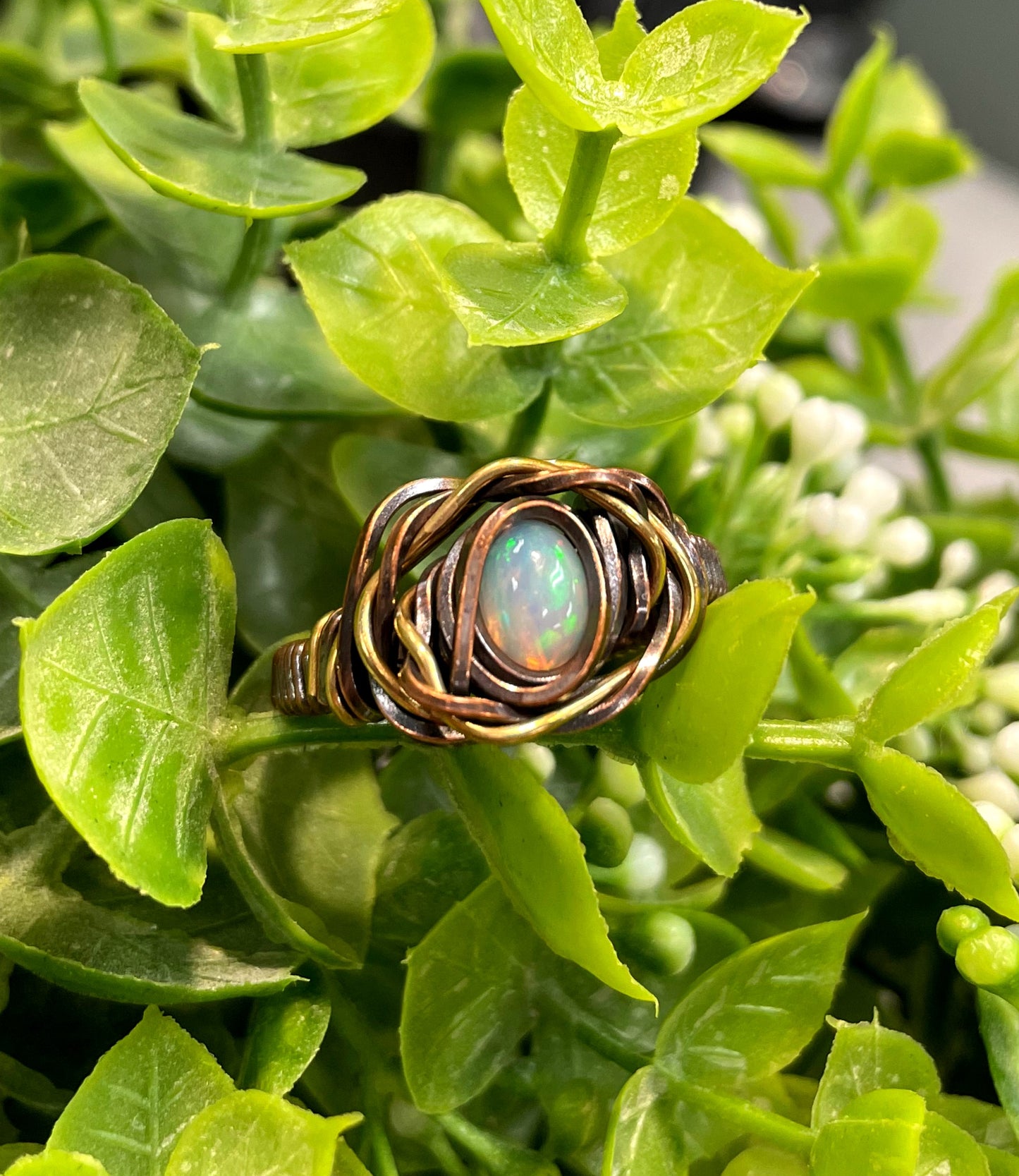 Opal Cabochon Wire Wrapped Ring Size 10 - Handmade by Marlayna