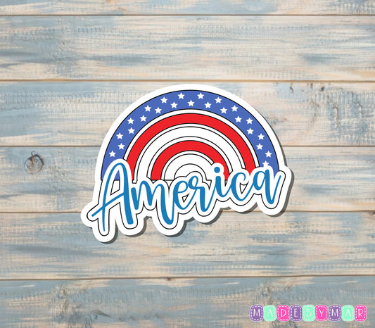 America Rainbow Sticker, Red White Blue |Sticker or Magnet