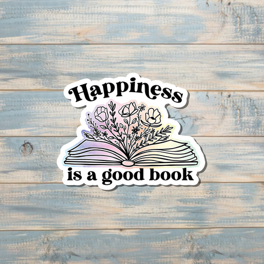 Happiness is a Good Book, Die Cut Sticker, Graphic Art Sticker, Vinyl, , Boho Fun |Sticker or Magnet