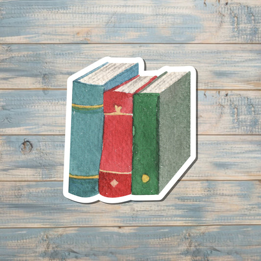 Vintage Watercolor Books, Love to Read, Die Cut Sticker, Books, Graphic Art Sticker, Vinyl, , Blue Red Green |Sticker or Magnet