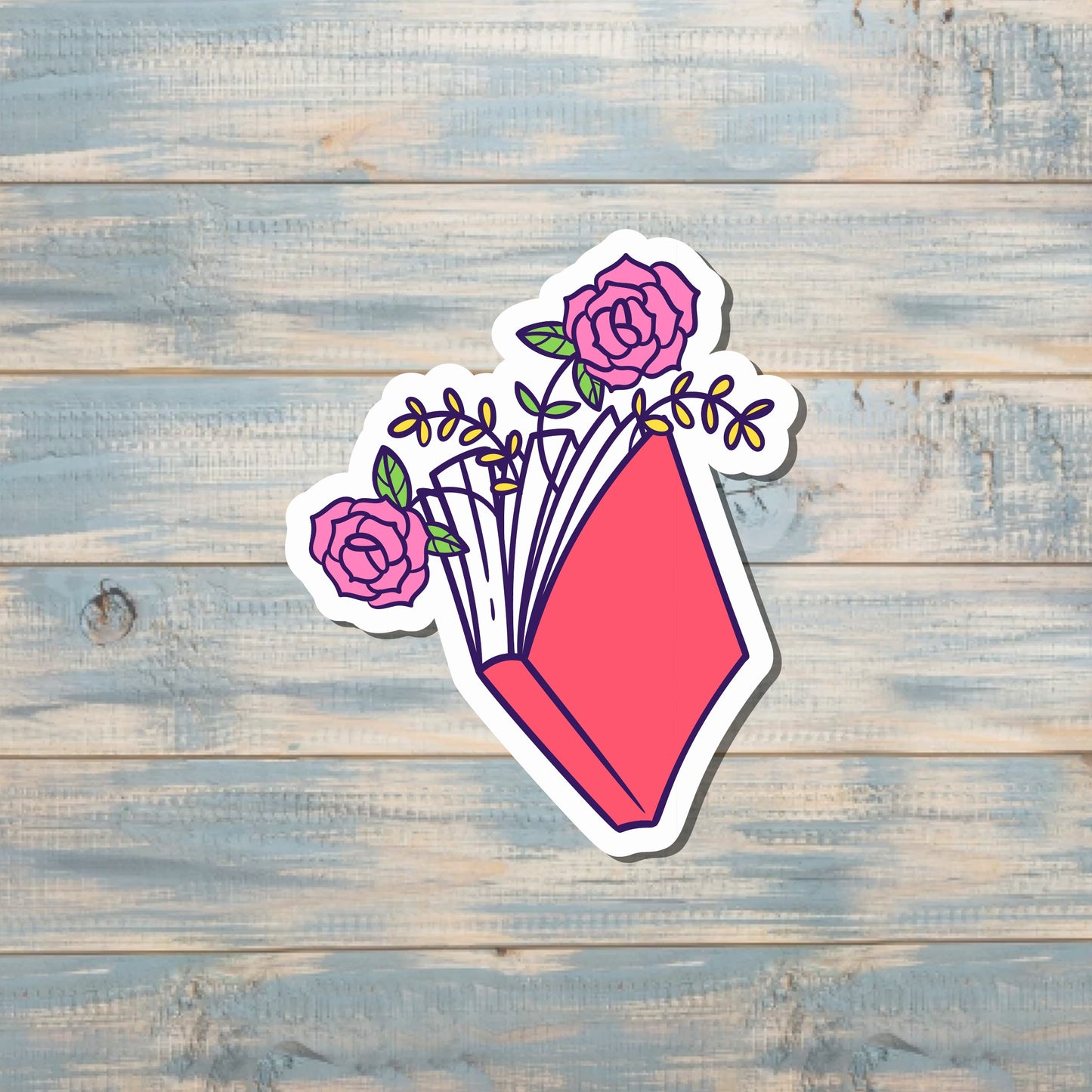 Closed Book and Roses, Die Cut Sticker, Graphic Art Vinyl, , Boho Fun, Motivational |Sticker or Magnet