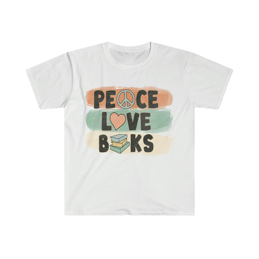 Books T-Shirt, Unisex Softstyle T-Shirt, Peace Love Books