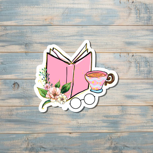 Reading Sticker, Books and Tea |Vinyl Sticker or Magnet |Refrigerator Fridge Car |Learn Knowledge |Love to Read Books |Home Library |E-Reader |Sticker or Magnet