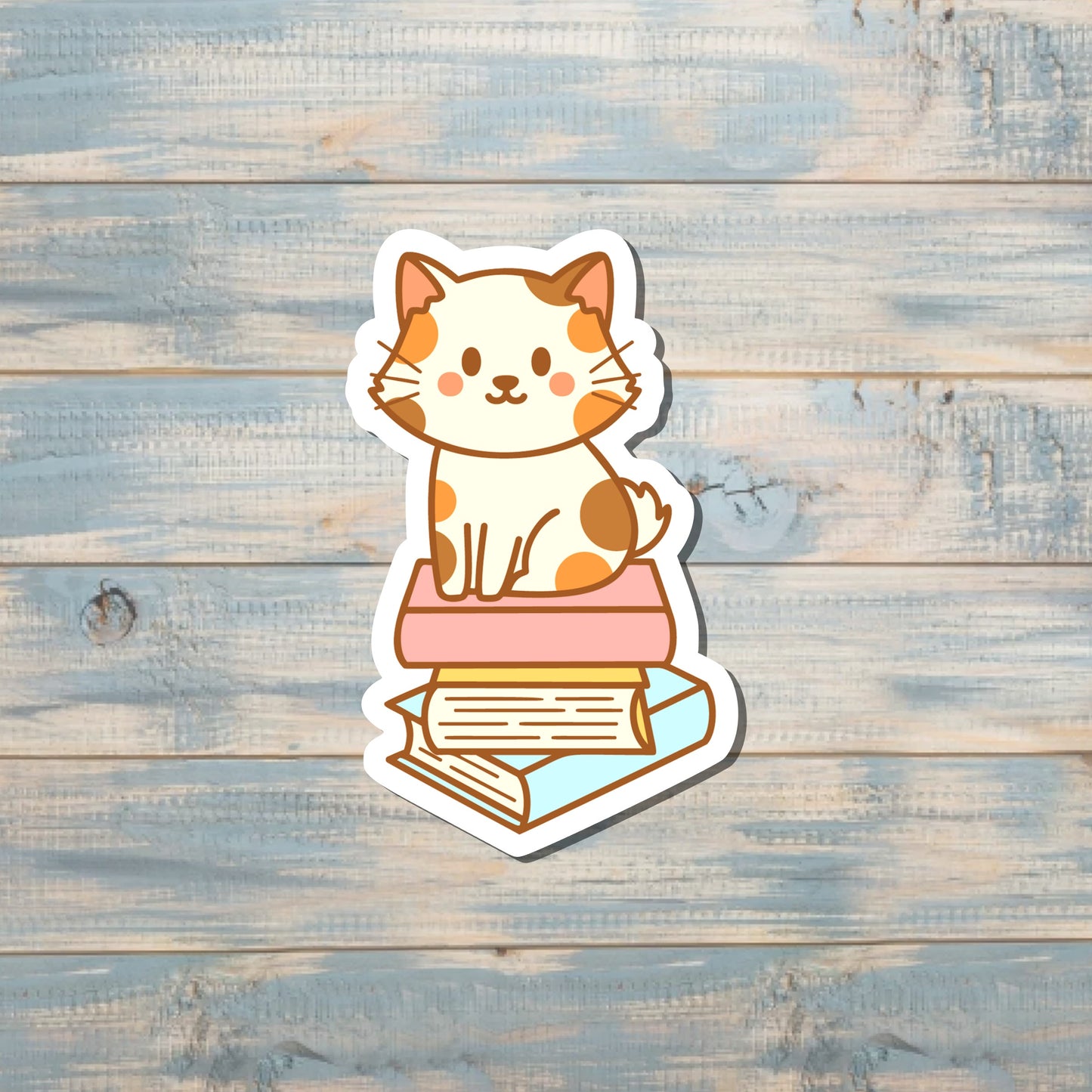 Cute Cat on Books Sticker |Sticker or Magnet