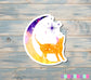 Cat Sitting on Crescent Moon Sticker, Orange and Purple |Sticker or Magnet