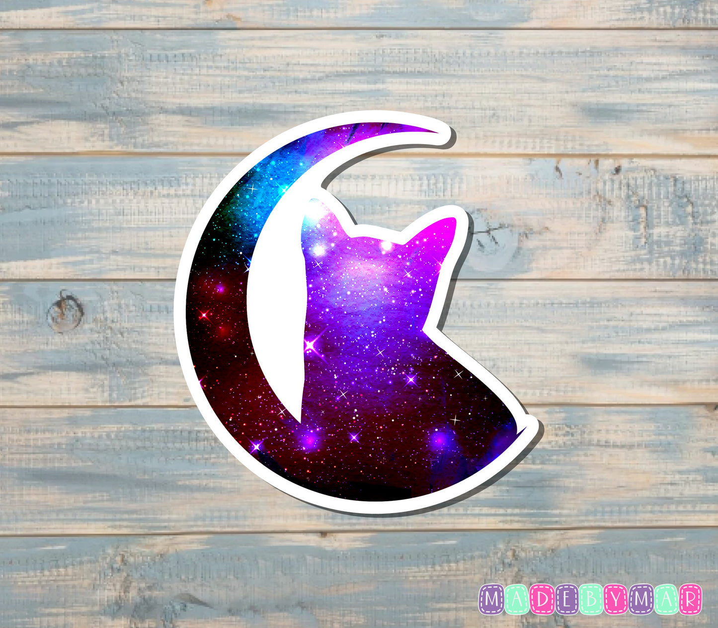 Crescent Moon and Cat Sticker, Purple |Sticker or Magnet