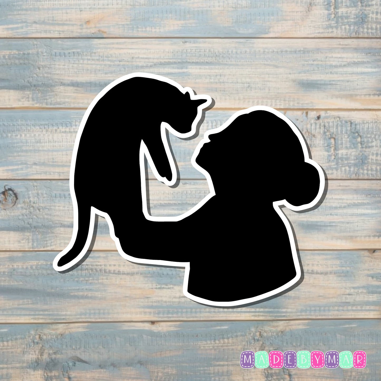 Black Cat and Mom Silhouette | Sticker or Magnet | Cat Mom