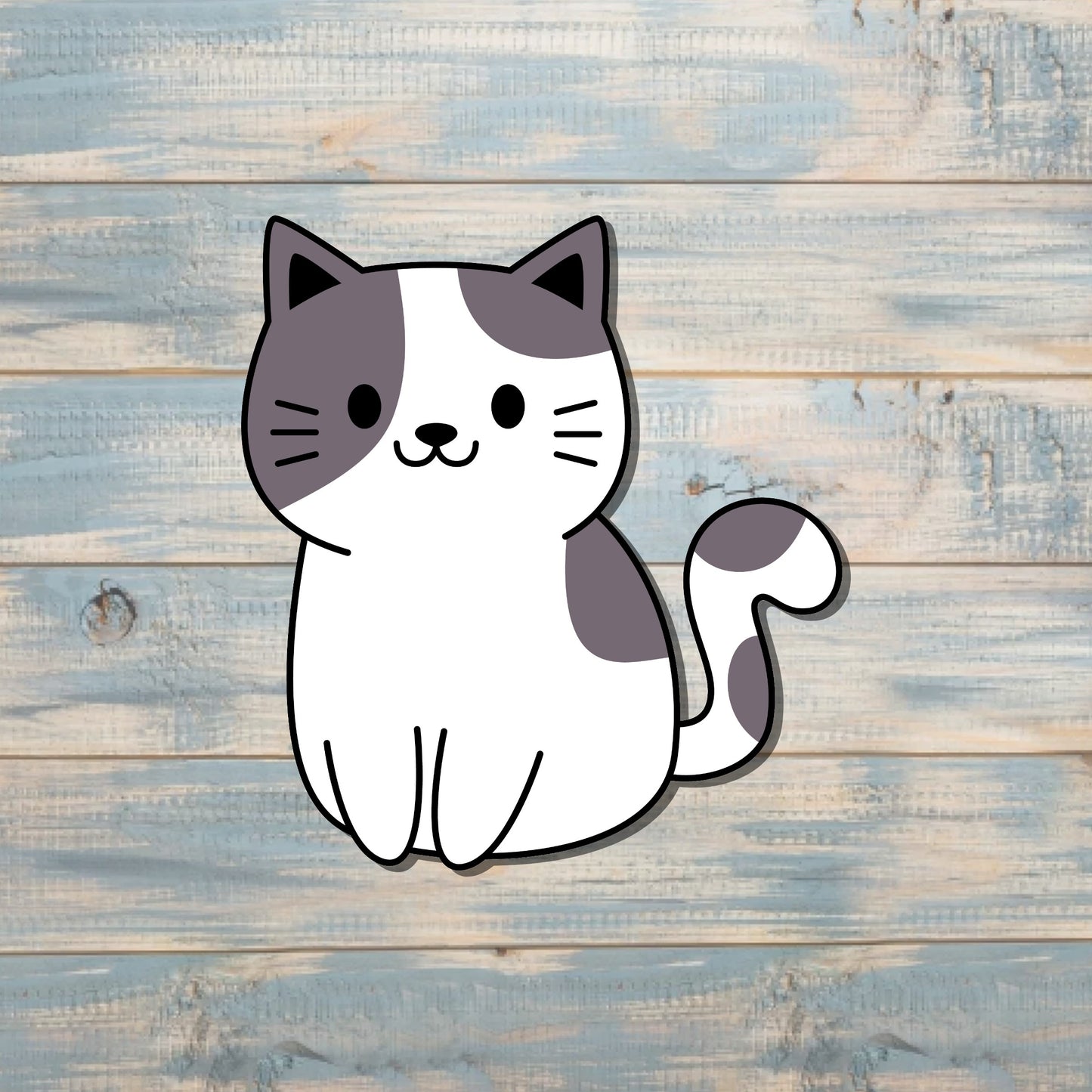 Cute Gray and White Cat, Die Cut Sticker, Graphic Art Sticker, Vinyl, , Inspire Motivate |Sticker or Magnet