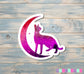 Purple Crescent Moon, Stars, and Cat Sticker |Sticker or Magnet