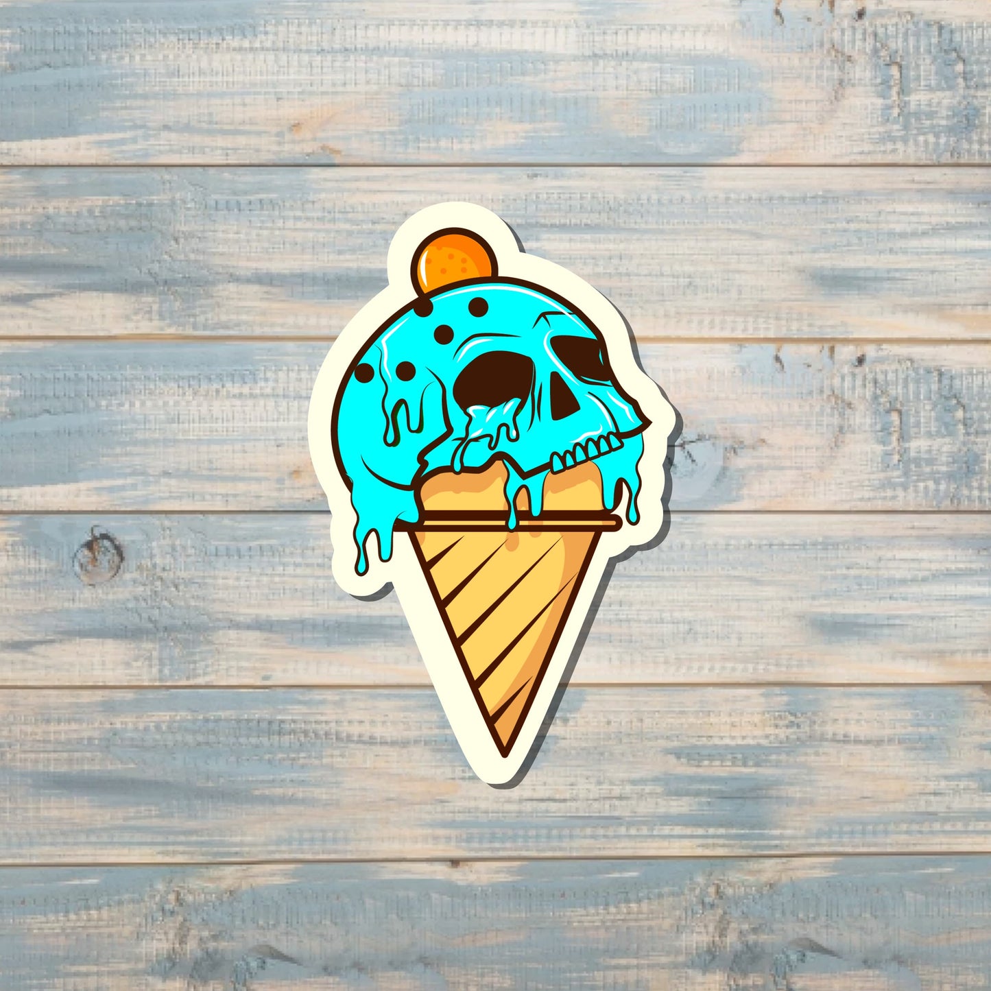 Blue Skull Ice Cream Cone, Die Cut Vinyl Sticker, , Boho Fun, Water Resistant |Sticker or Magnet