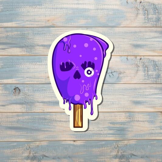 Creepy Skull Purple Ice Cream Treat, Die Cut Vinyl Sticker, , Boho Fun, Water Resistant |Sticker or Magnet