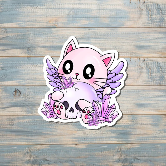 Chibi Cat Sticker, Purple Crystals Sticker or Magnet |Laptop Decal, Refrigerator Fridge Car |Cat Mom Pet Dad |Animal Lover |Sticker or Magnet