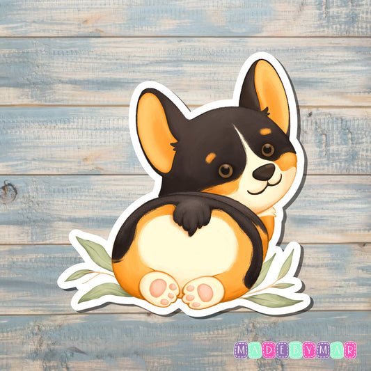 Cute Corgi w/ Leaves | Sticker or Magnet | Dog Mom